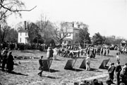 Filming of “Howards of Virginia” on Palace Green, Williamsburg, Virginia Date: 1939 Collection: Photo by George S. Campbell. George S. Campbell Collection, MS2013.7. Special Collections, John D. Rockefeller, Jr. Library, The Colonial Williamsburg Foundation