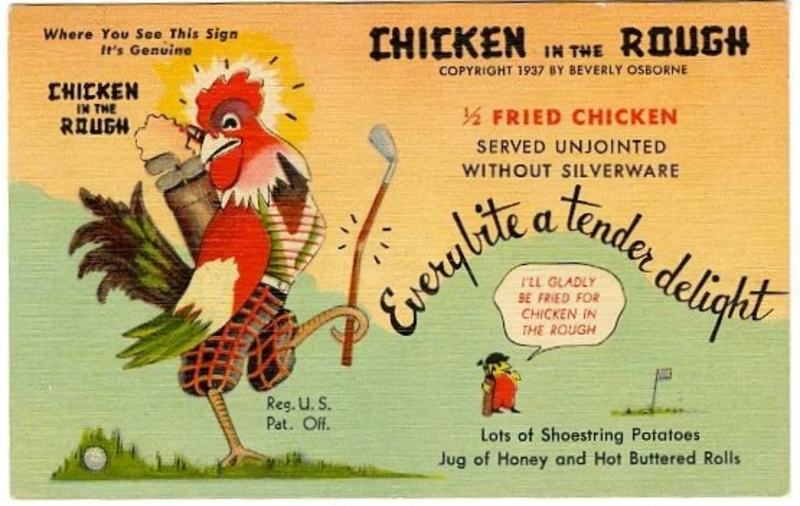 A postcard from the Chicken in the Rough restaurant.