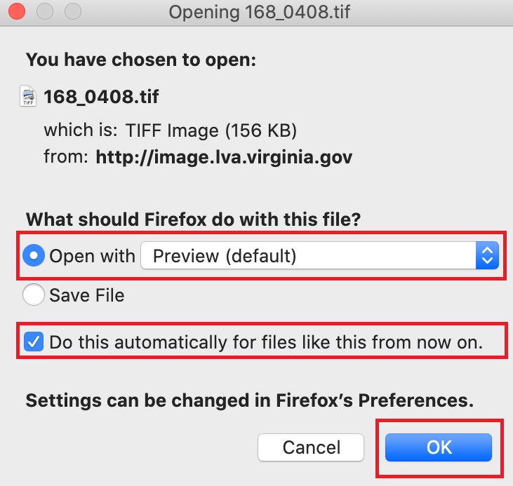 Showing the 'Open automatically for files like this from now on' option on Firefox