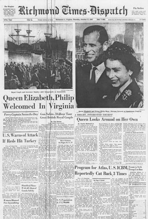 Front page of the October 17,1957, Richmond Times-Dispatch