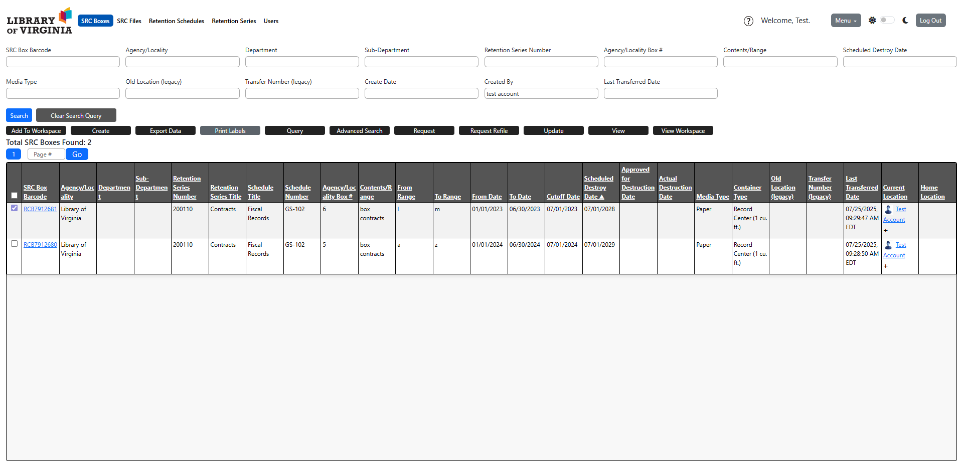 SRC Boxes tab view.