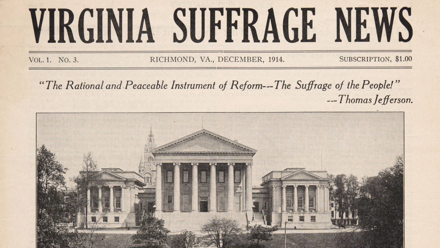 three front pages of the Virginia Suffrage News