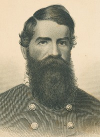 Engraving of a white man with a beard wearing a Confederate army uniform.