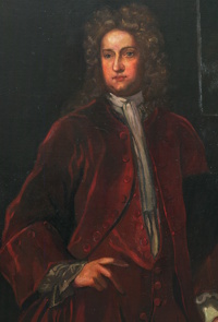 Oil portrait of a white man wearing 17th century attire.