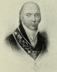 Engraving of a white man wearing a masonic sash around his neck.