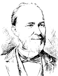 Pen and ink drawing of a white man with a beard wearing 19th century attire.