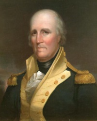 Oil portrait of a white man in a Continental Army uniform.