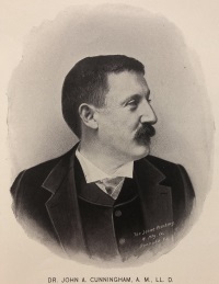 Side-view engraving of a white man with a mustache wearing late 19th-century attire.