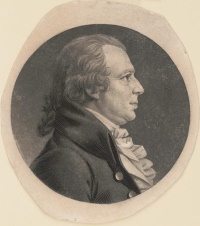 Side view portrait of a white man wearing early 19th century attire.