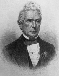 Engraving of a white man wearing late 19th century attire.