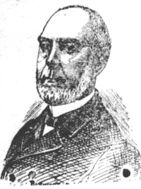 Pen and ink newspaper illustration of a man with a beard wearing late 19th century attire