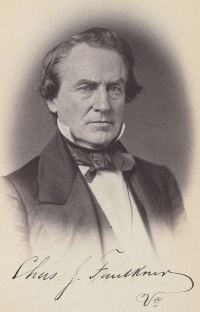 A white man wearing mid-19th century attire with his signature beneath.