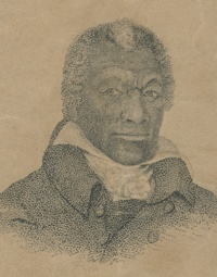 Engraving of an African American man wearing early 19th century attire.