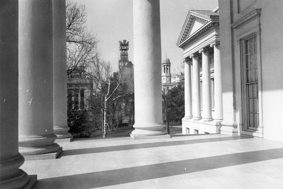 Capitol Grounds black and white photograph of the front for the Virginia capitol showing the columns