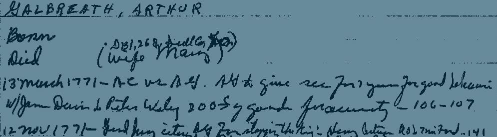 Aronhime Card, showing genealogy information, with blue tint