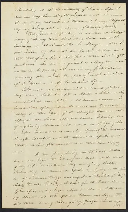 Document with ink writing containing the will of William King of chancery cause Rufus Morgan ETC EXRS OF William King ETC