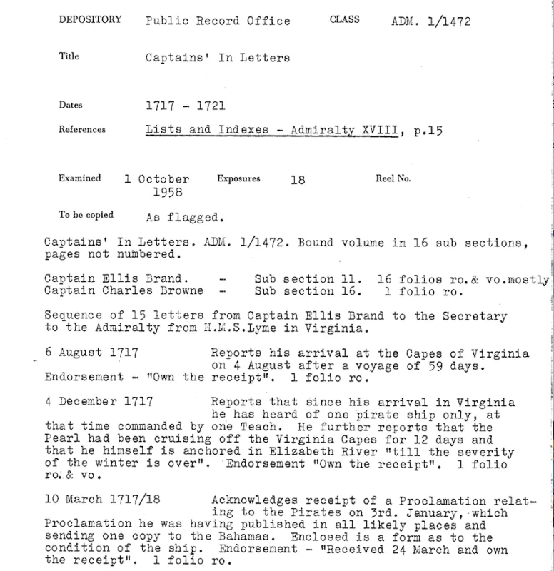 A typed document outlining the contents 