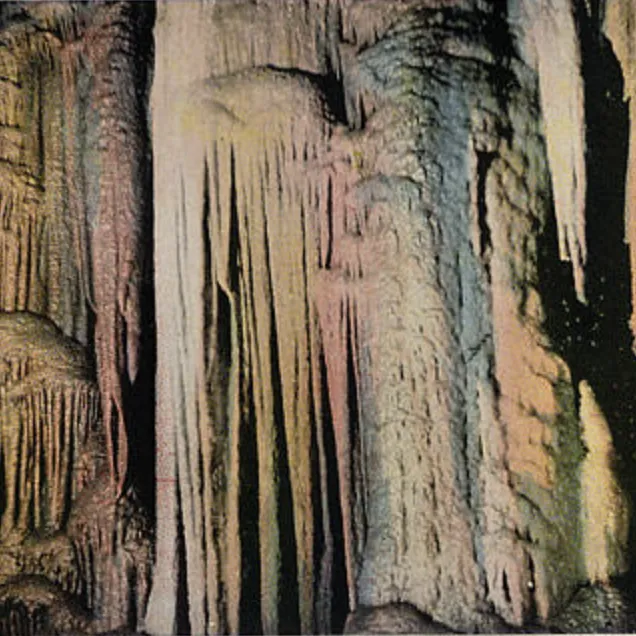 A sample image from a cave in the Shenandoah Valley of Virginia showing stalactites in various colors.