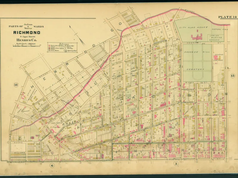 1889 map showing the outline of Jackson Ward in Richmond, Virginia