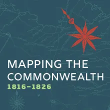 Mapping the Commonwealth logo with a compass rose overlaid on a Virginia map