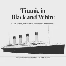 Photograph of the Titanic on a cream background