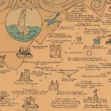 Seal of Virginia and map of NW Virginia with illustrations